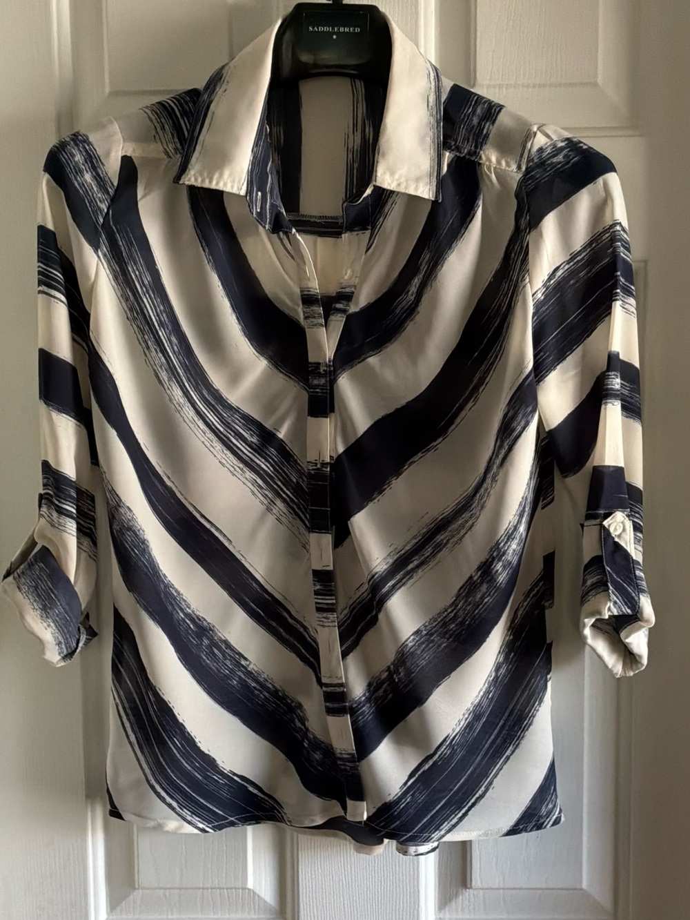 Jolt Navy and White Brushstroke Stripe Button-Down Shirt